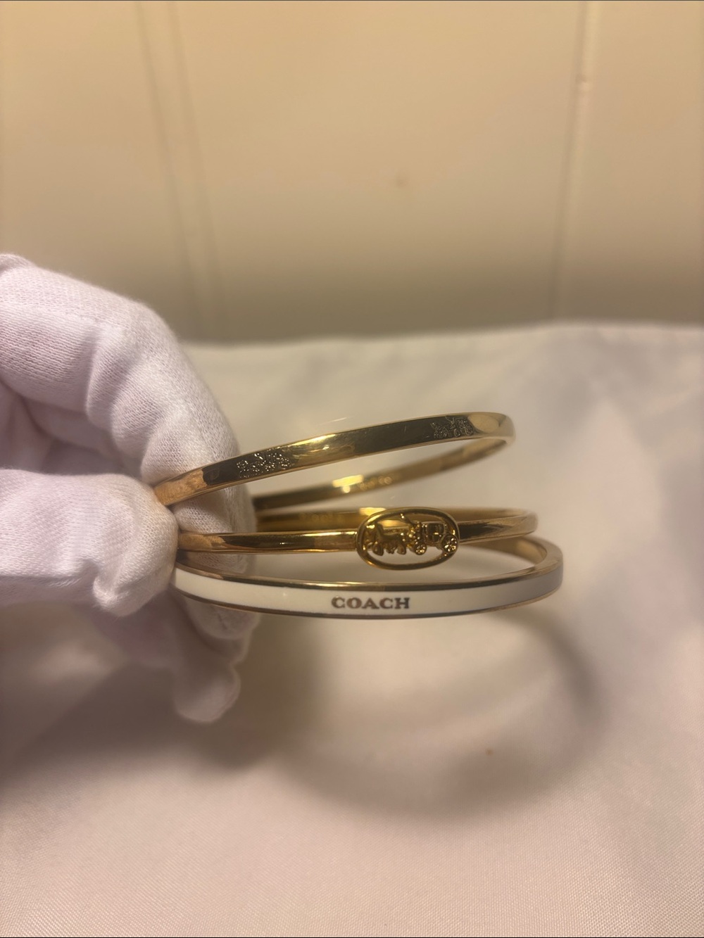 EUC COACH Horse & Carriage Gold-Tone Bangle Bracelet Trio Set - FULL SET!